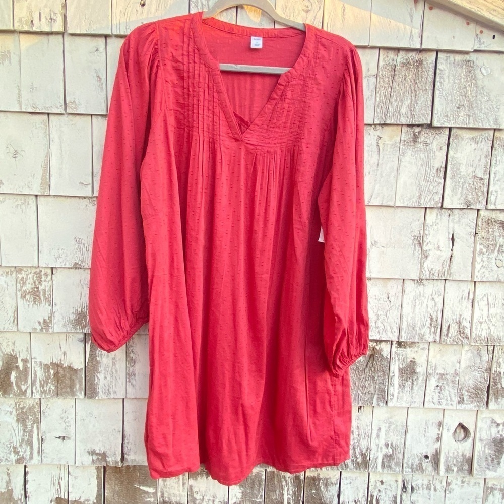 Old Navy Orange/Red Flare Balloon Cotton Blend Long Sleeves Dress